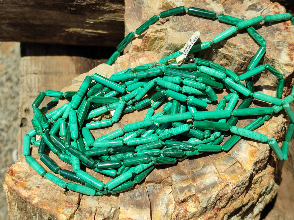 Polished Malachite Barrel Shaped Beaded Necklace - Sold Per Item- From Congo - Toprock Gemstones and Minerals 