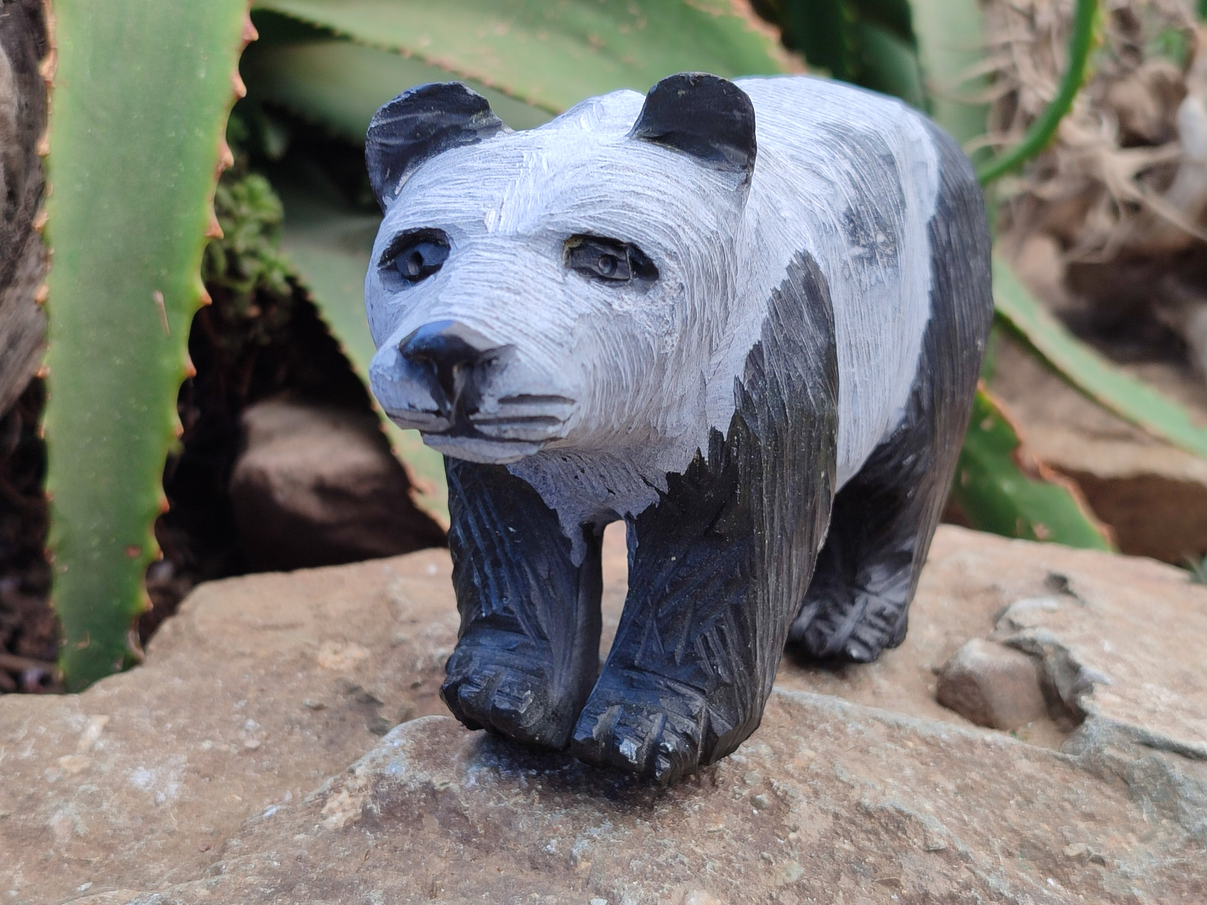 Hand Made Wonder Stone Panda Carving x 1 From Zimbabwe - Toprock Gemstones and Minerals 