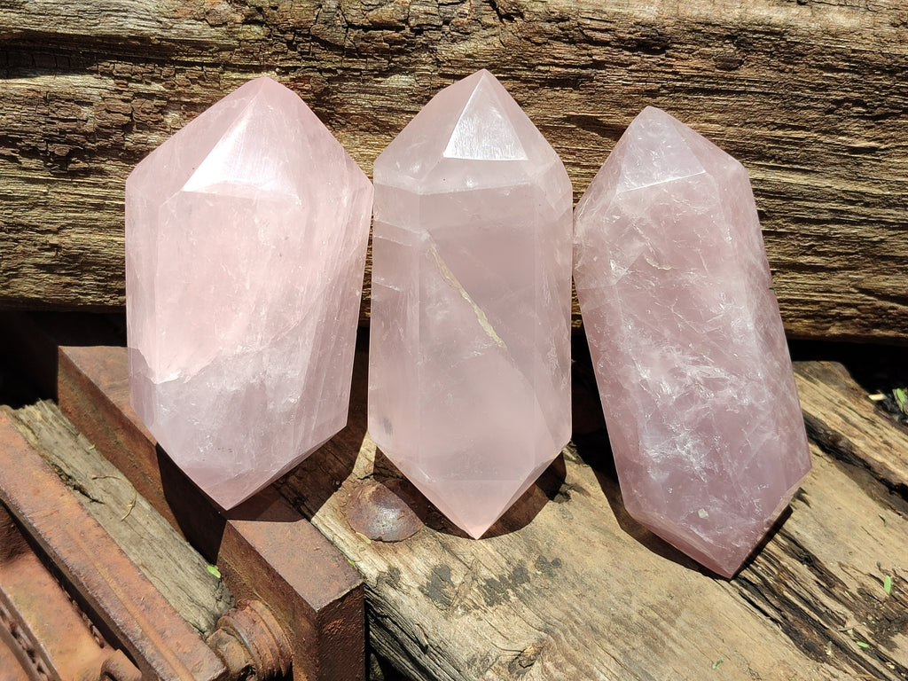 Polished Double Terminated Rose Quartz Points x 6 From Ambatondrazaka, Madagascar - Toprock Gemstones and Minerals 