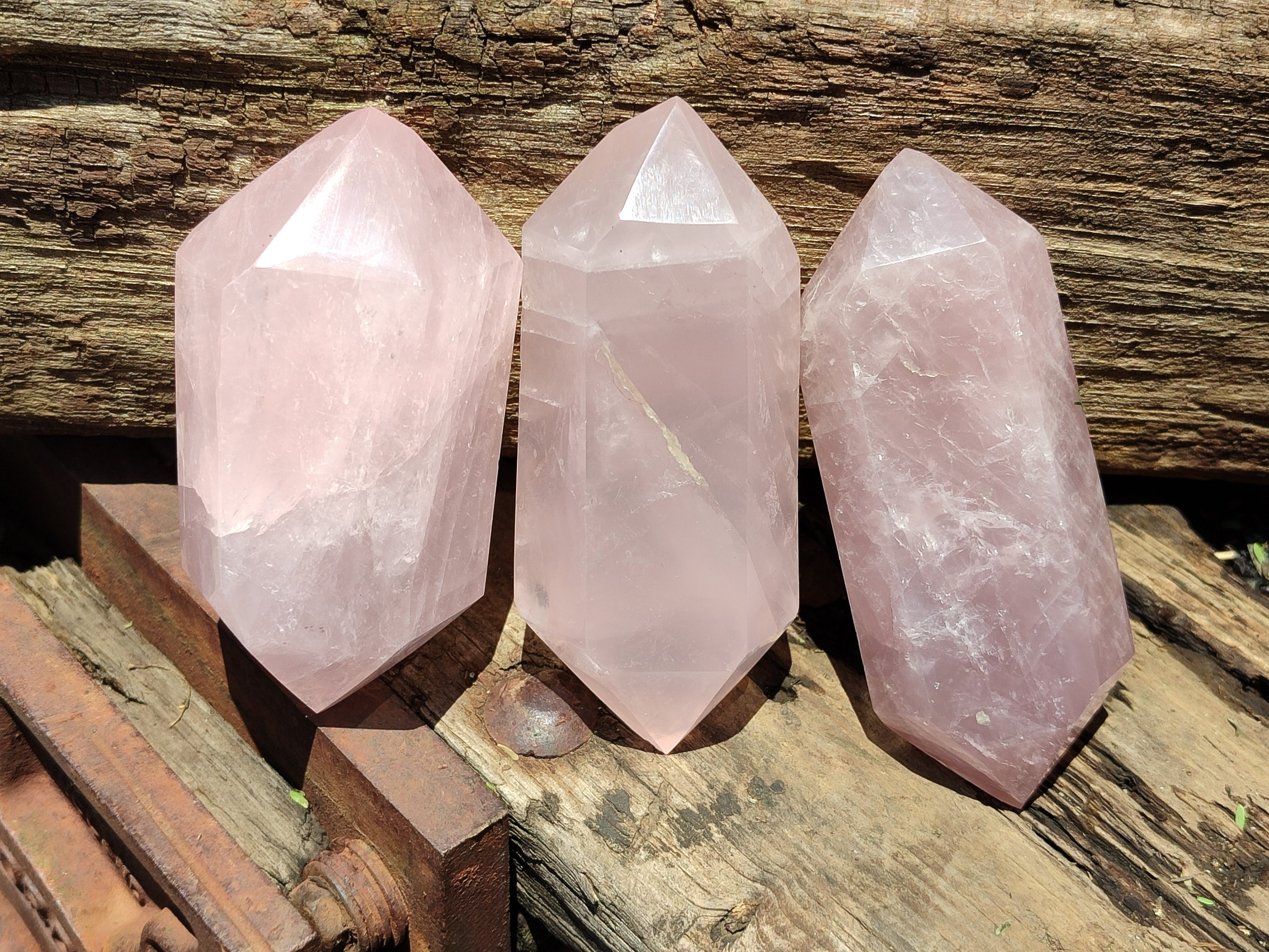 Polished Double Terminated Rose Quartz Points x 6 From Ambatondrazaka, Madagascar - Toprock Gemstones and Minerals 