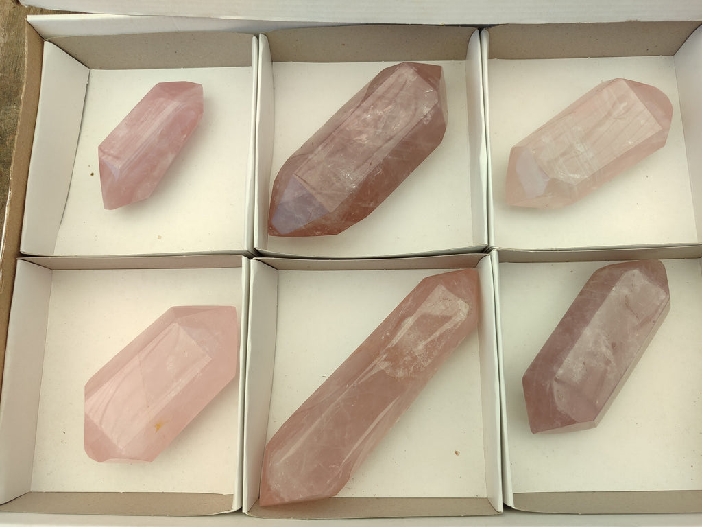 Polished Double Terminated Rose Quartz Points x 6 From Ambatondrazaka, Madagascar - Toprock Gemstones and Minerals 