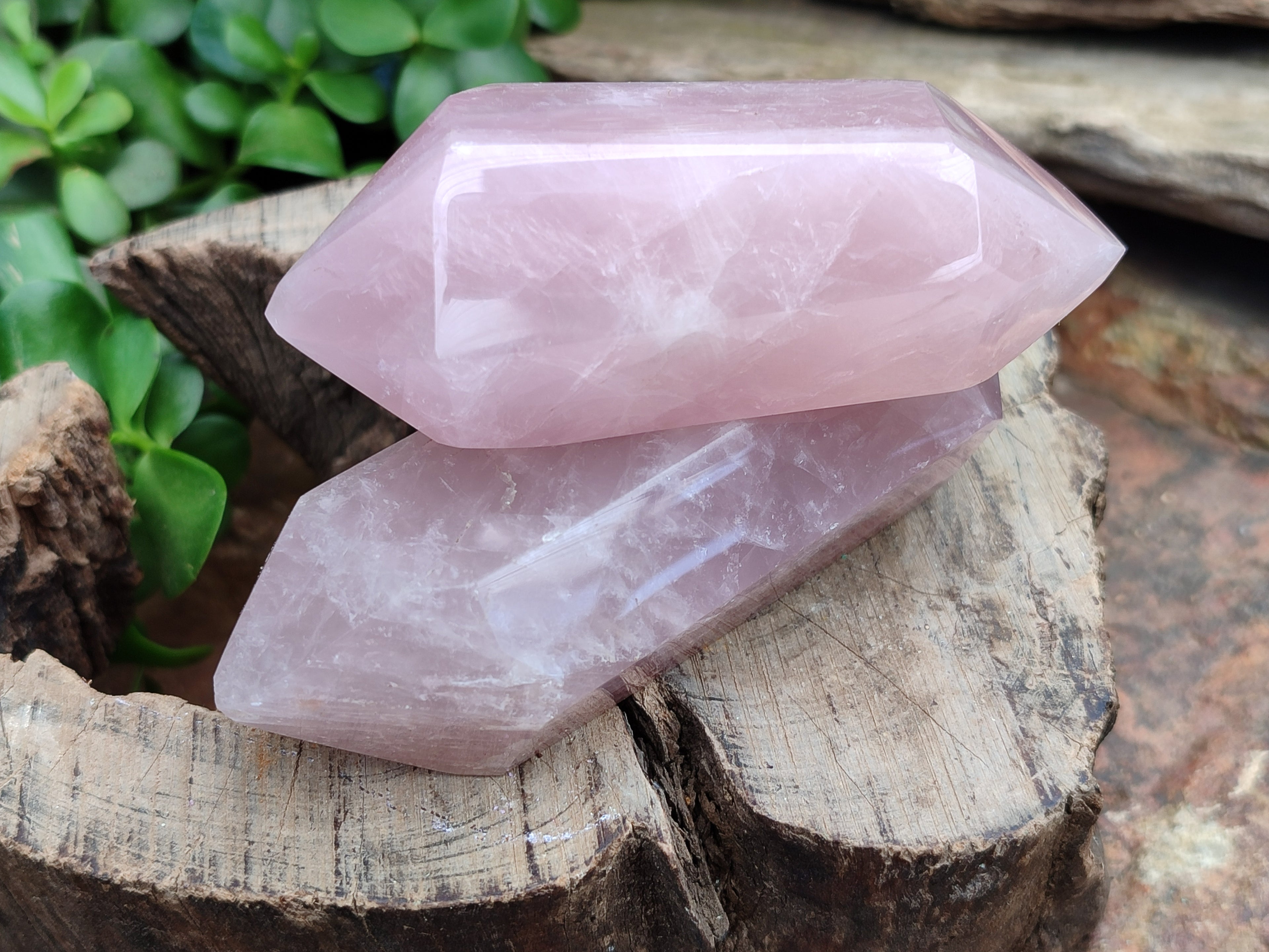 Polished Double Terminated Rose Quartz Points x 6 From Ambatondrazaka, Madagascar - Toprock Gemstones and Minerals 