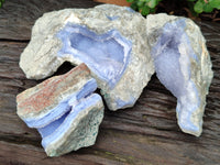 Natural Blue Lace Agate Geode Specimens x 3 From Malawi - Toprock Gemstones and Minerals 