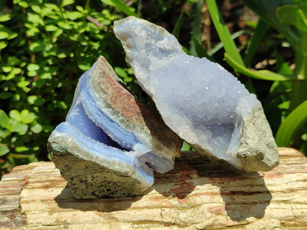 Natural Blue Lace Agate Geode Specimens x 3 From Malawi - Toprock Gemstones and Minerals 