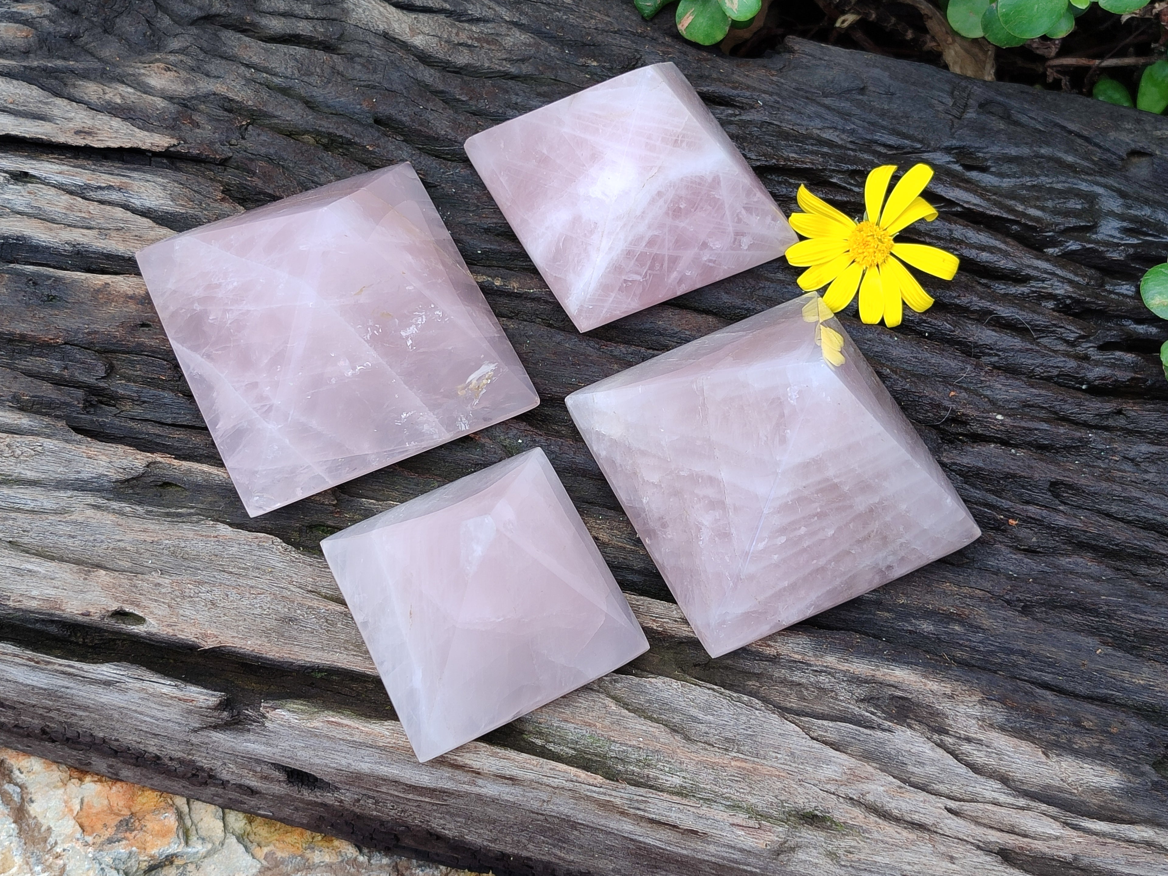 Polished Rose Quartz Pyramids x 4 From Madagascar - Toprock Gemstones and Minerals 