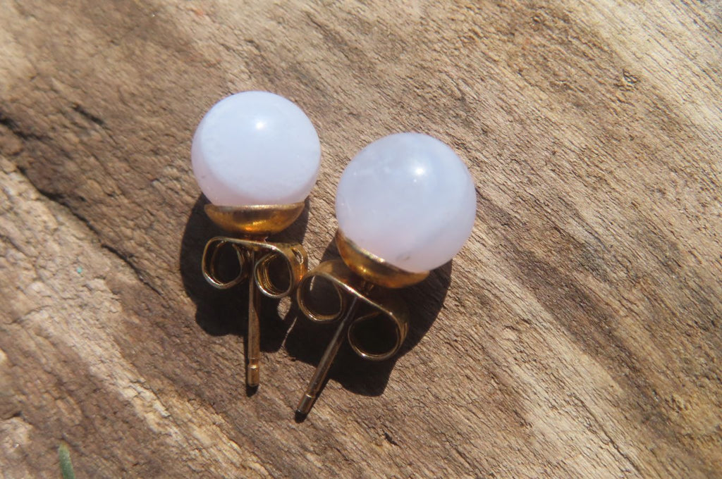 Polished Pair of Blue Lace Agate Stud Earrings - sold per Pair - From Namibia - Toprock Gemstones and Minerals 