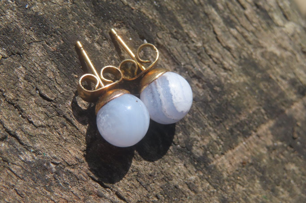 Polished Pair of Blue Lace Agate Stud Earrings - sold per Pair - From Namibia - Toprock Gemstones and Minerals 