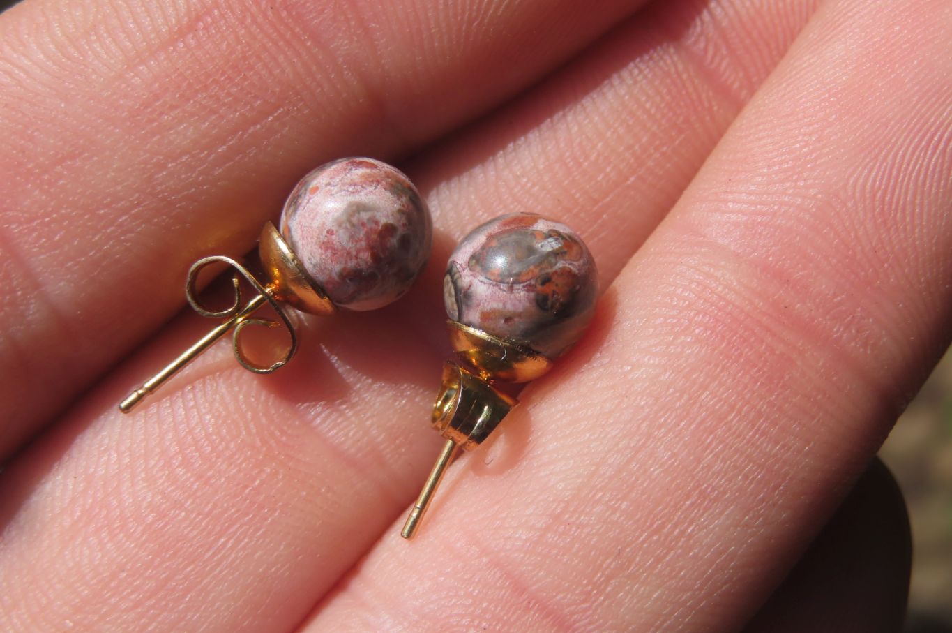 Polished Pair of Snakeskin Rhyolite Jasper Stud Earrings - sold per Pair - From Australia - Toprock Gemstones and Minerals 
