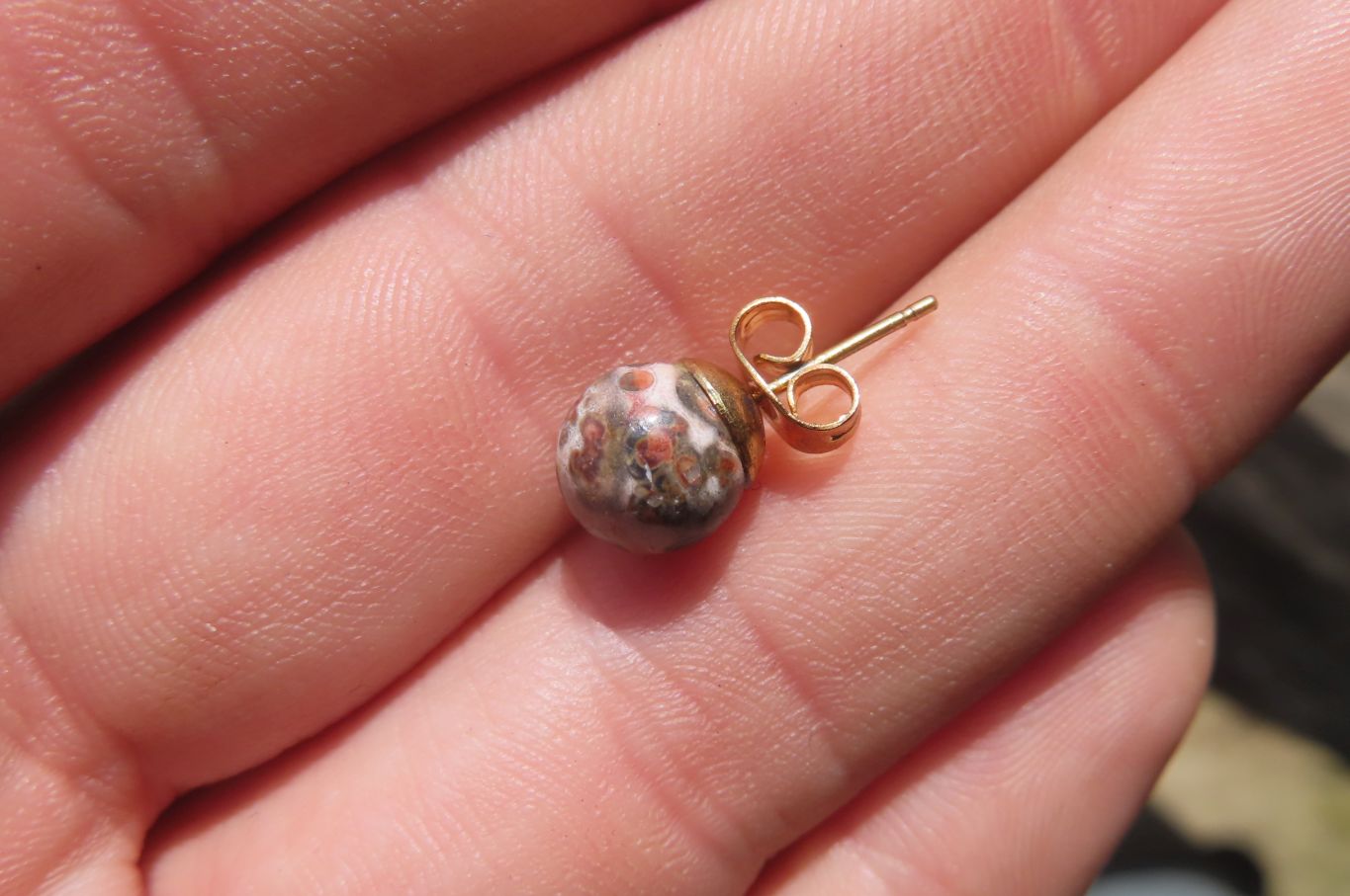 Polished Pair of Snakeskin Rhyolite Jasper Stud Earrings - sold per Pair - From Australia - Toprock Gemstones and Minerals 