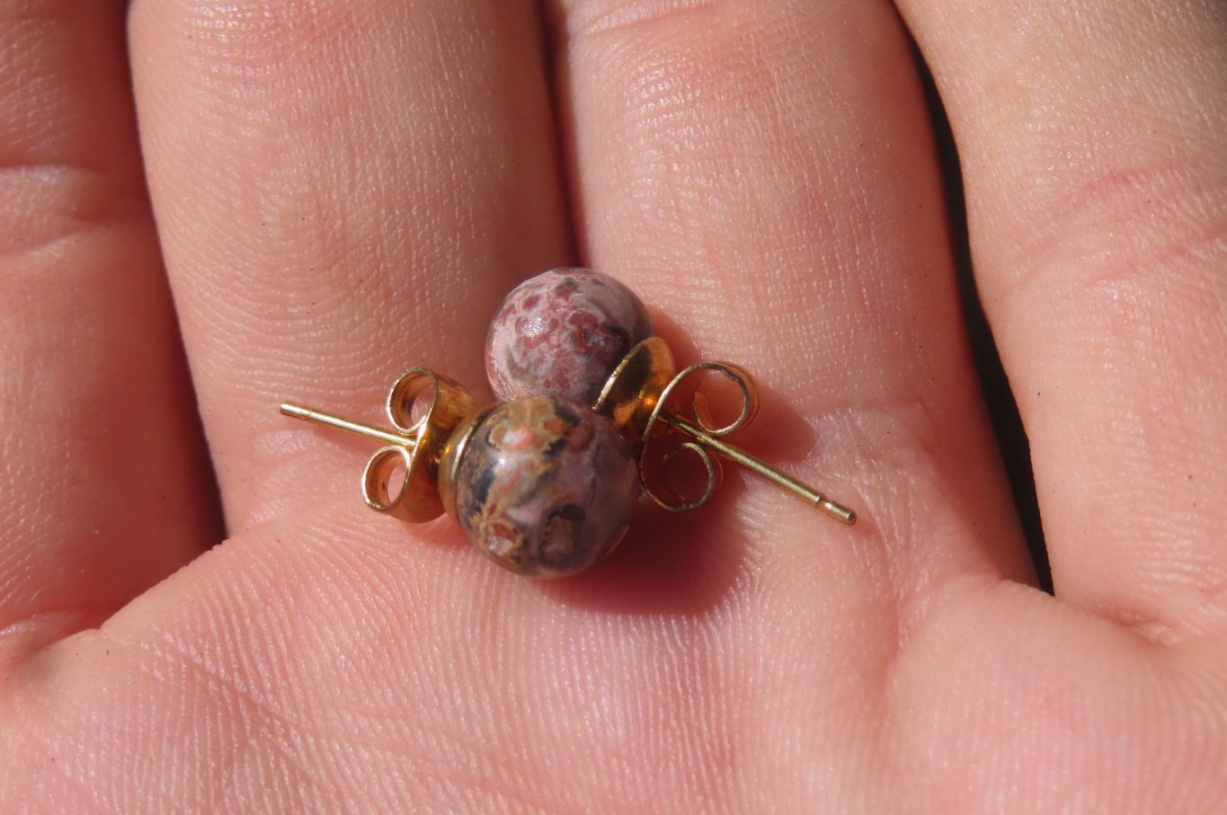 Polished Pair of Snakeskin Rhyolite Jasper Stud Earrings - sold per Pair - From Australia - Toprock Gemstones and Minerals 