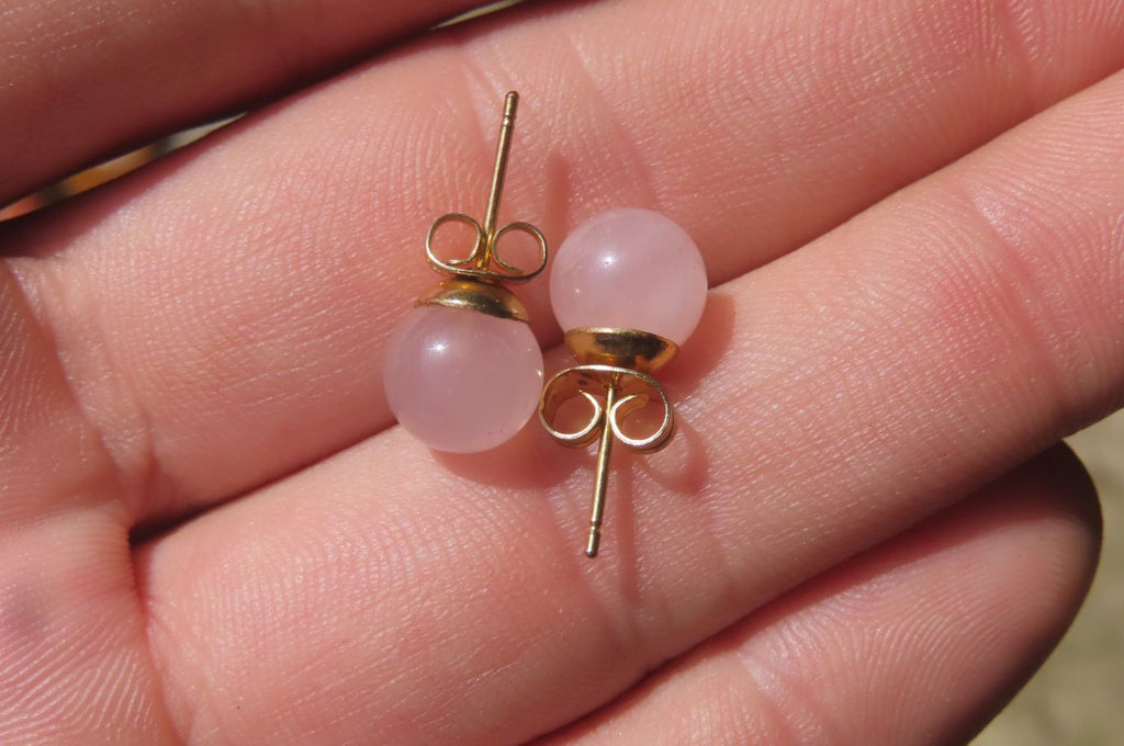 Polished Pair of Rose Quartz Stud Earrings - sold per Pair - From South Africa - Toprock Gemstones and Minerals 