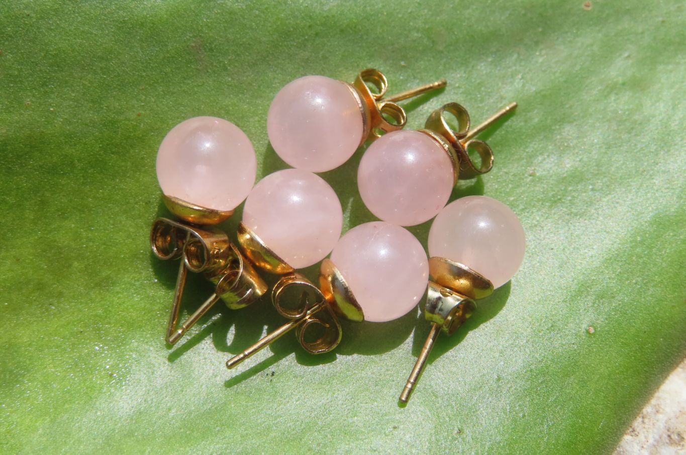 Polished Pair of Rose Quartz Stud Earrings - sold per Pair - From South Africa - Toprock Gemstones and Minerals 