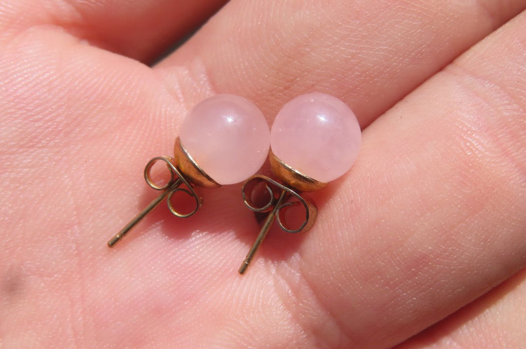 Polished Pair of Rose Quartz Stud Earrings - sold per Pair - From South Africa - Toprock Gemstones and Minerals 
