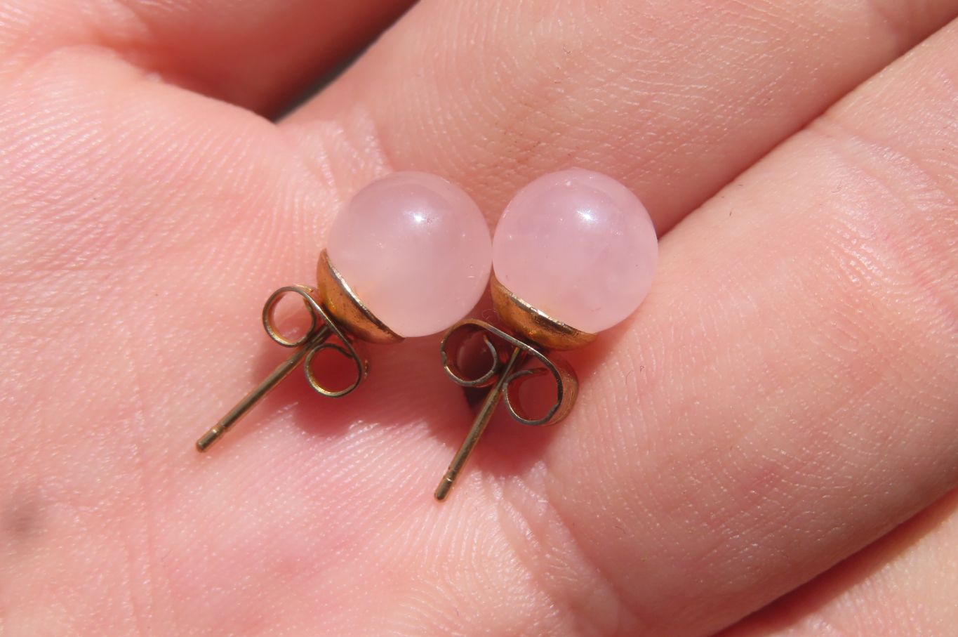 Polished Pair of Rose Quartz Stud Earrings - sold per Pair - From South Africa - Toprock Gemstones and Minerals 