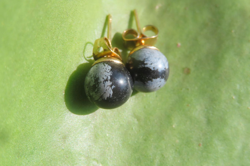 Polished Pair of Snowflake Obsidian Stud Earrings - sold per Pair - From Mexico - Toprock Gemstones and Minerals 