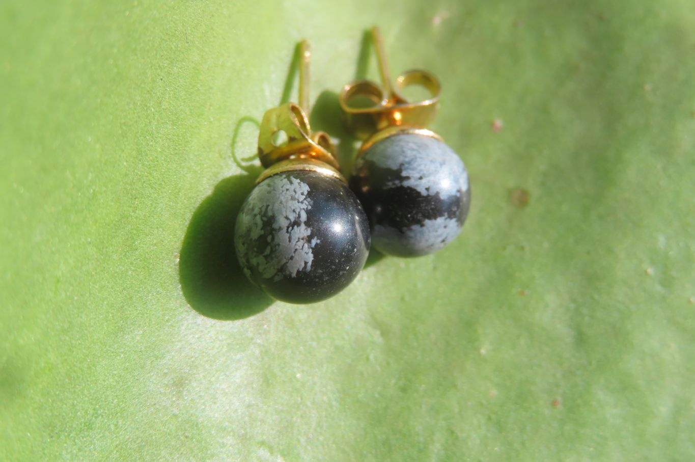 Polished Pair of Snowflake Obsidian Stud Earrings - sold per Pair - From Mexico - Toprock Gemstones and Minerals 