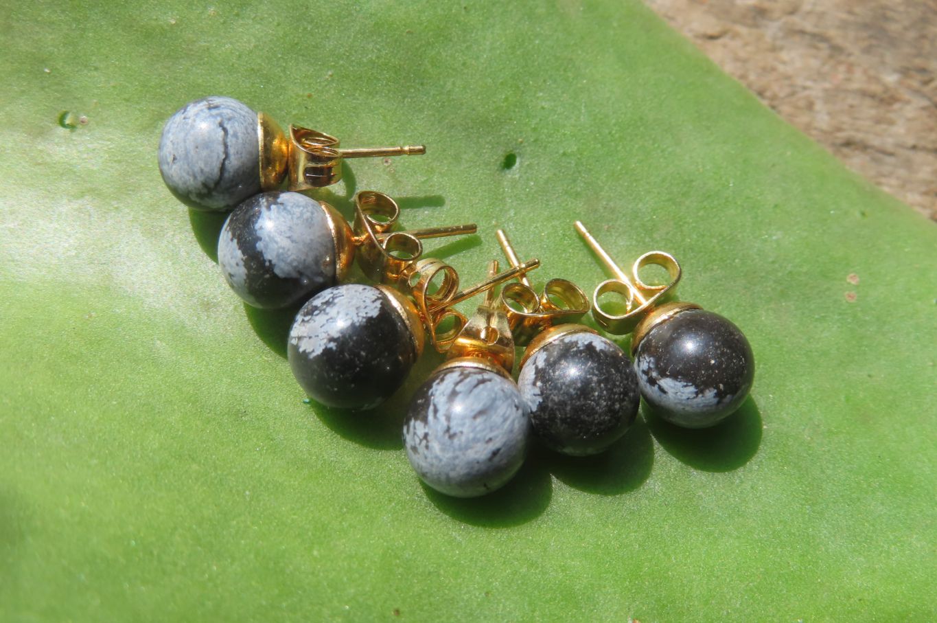 Polished Pair of Snowflake Obsidian Stud Earrings - sold per Pair - From Mexico - Toprock Gemstones and Minerals 