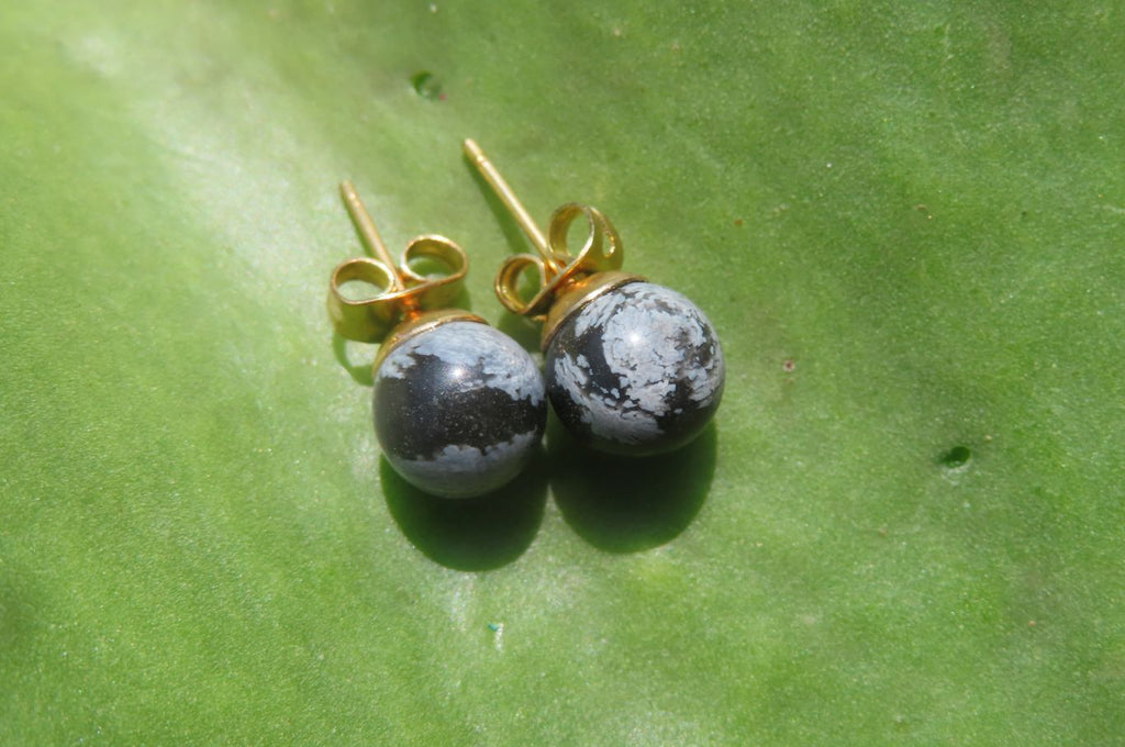 Polished Pair of Snowflake Obsidian Stud Earrings - sold per Pair - From Mexico - Toprock Gemstones and Minerals 