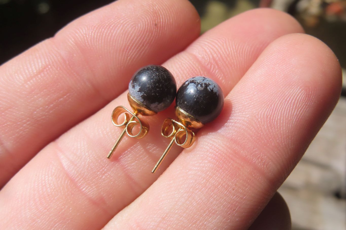 Polished Pair of Snowflake Obsidian Stud Earrings - sold per Pair - From Mexico - Toprock Gemstones and Minerals 
