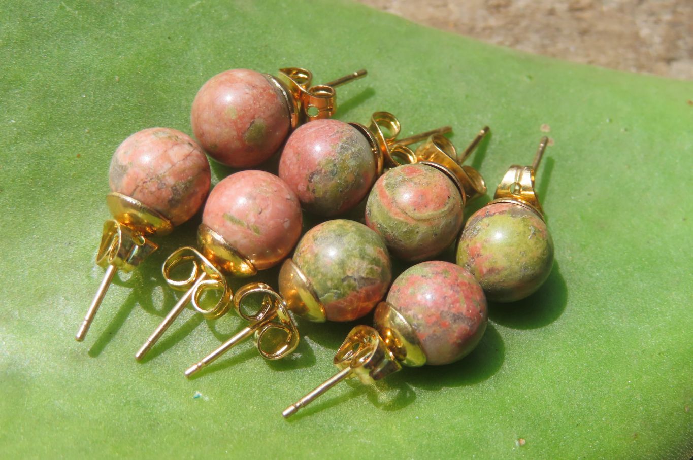 Polished Pair of Unakite Stud Earrings - Sold per Pair - From South Africa - Toprock Gemstones and Minerals 