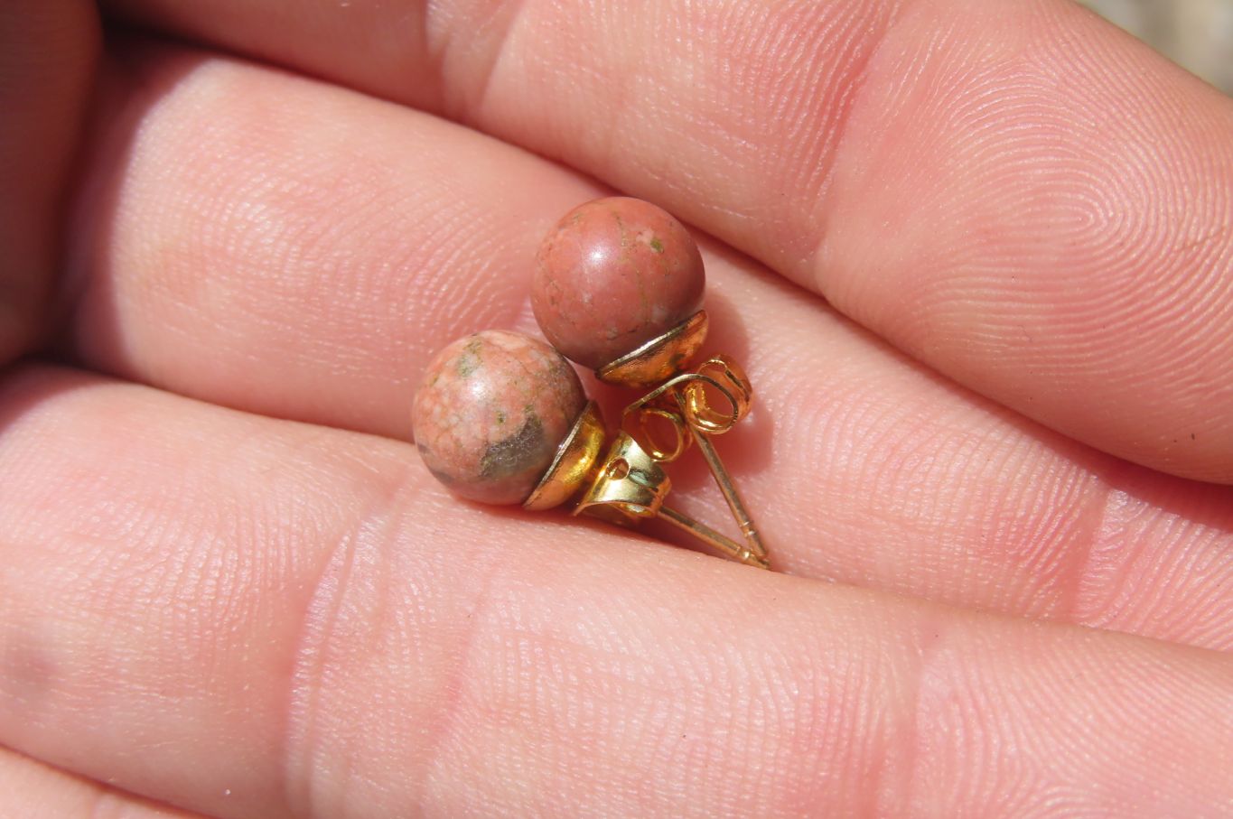 Polished Pair of Unakite Stud Earrings - Sold per Pair - From South Africa - Toprock Gemstones and Minerals 