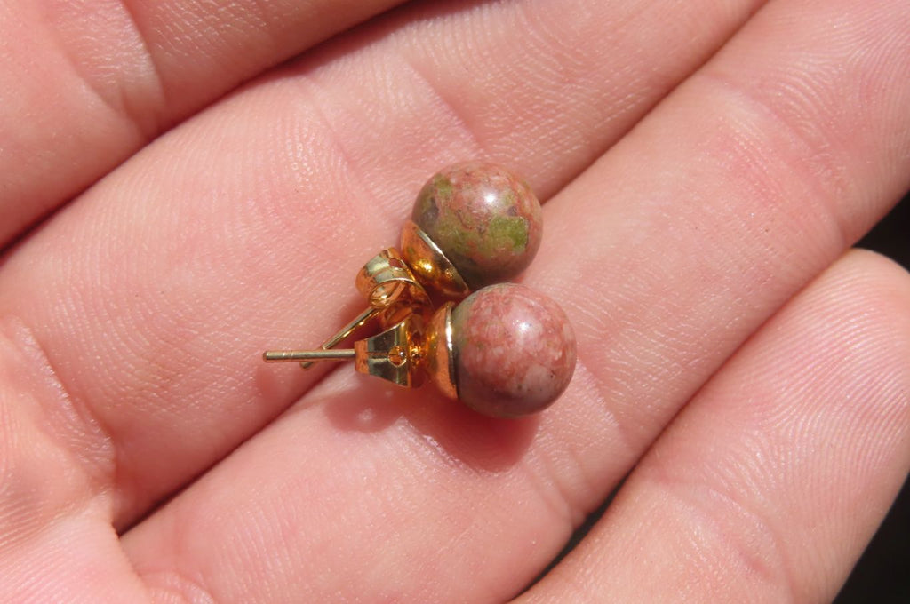 Polished Pair of Unakite Stud Earrings - Sold per Pair - From South Africa - Toprock Gemstones and Minerals 