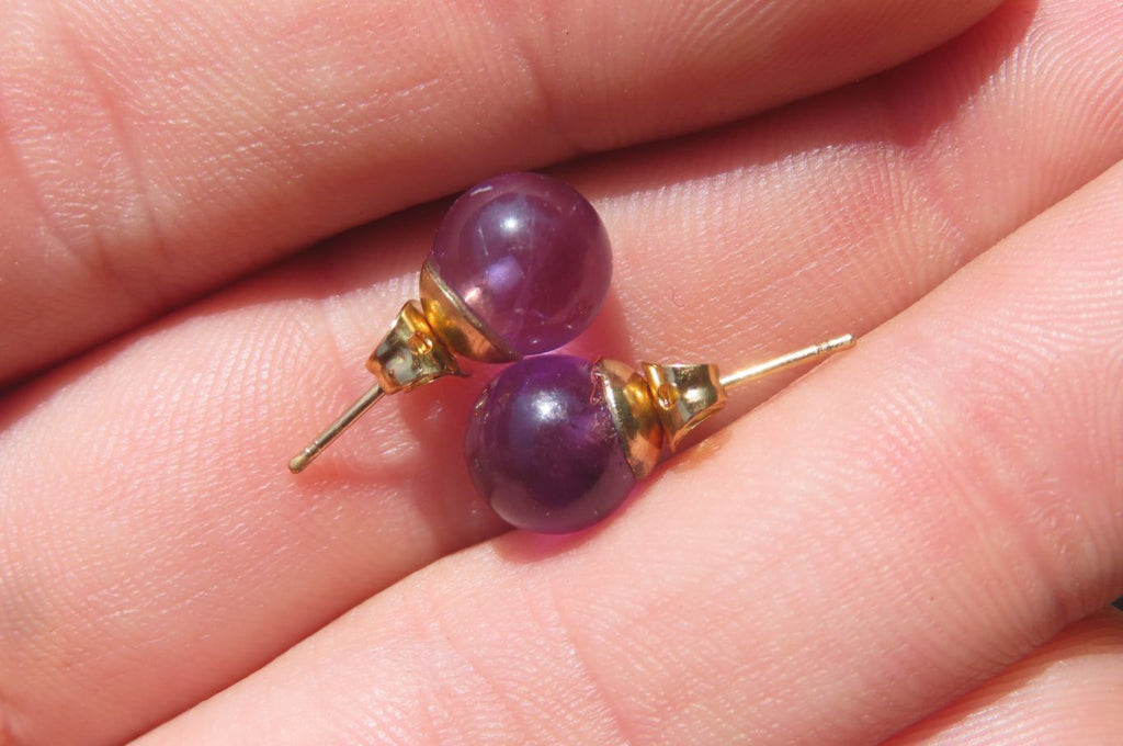 Polished Pair of Gemmy Amethyst Stud Earrings - sold per Pair - From Zambia - Toprock Gemstones and Minerals 