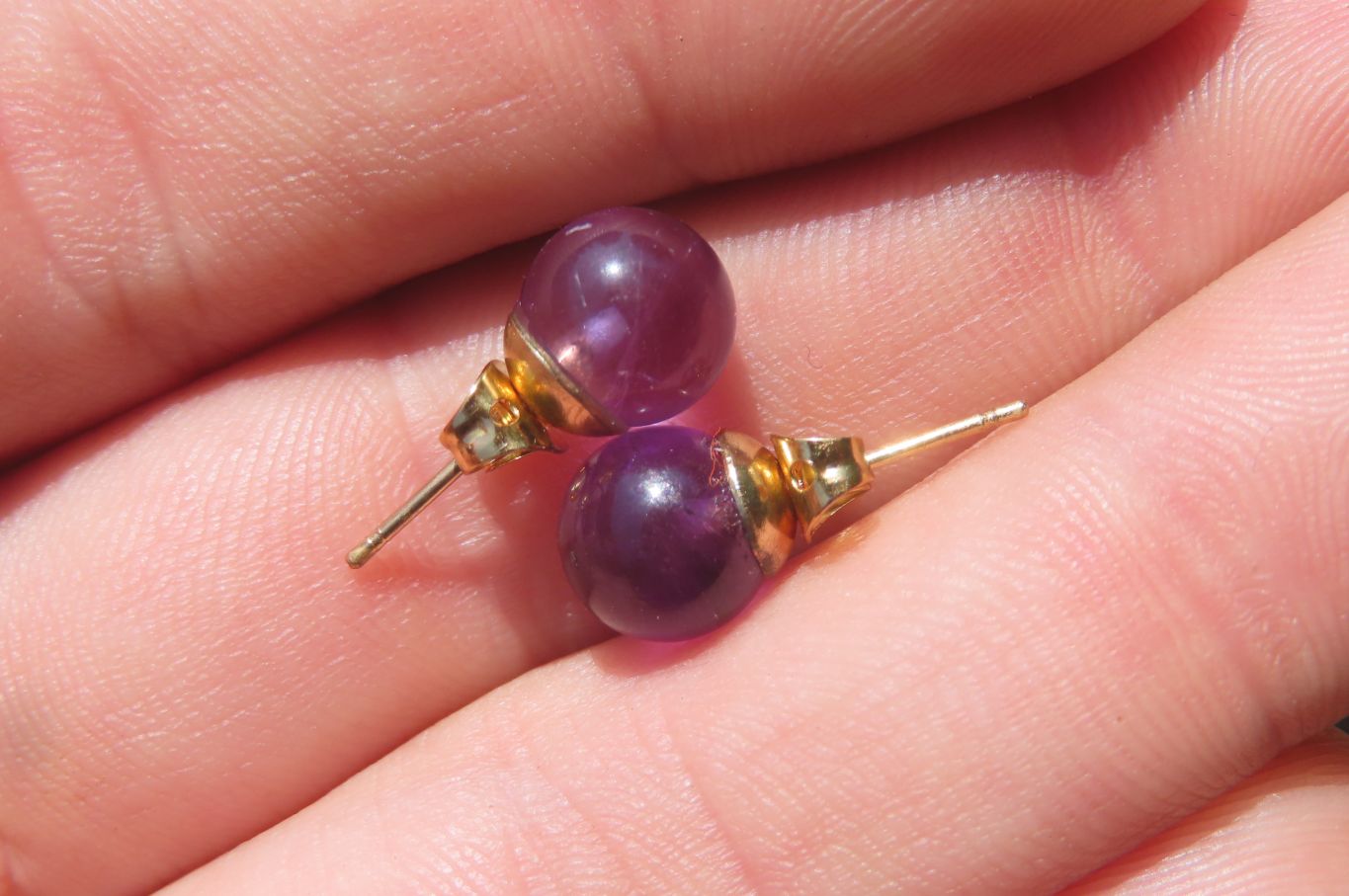 Polished Pair of Gemmy Amethyst Stud Earrings - sold per Pair - From Zambia - Toprock Gemstones and Minerals 