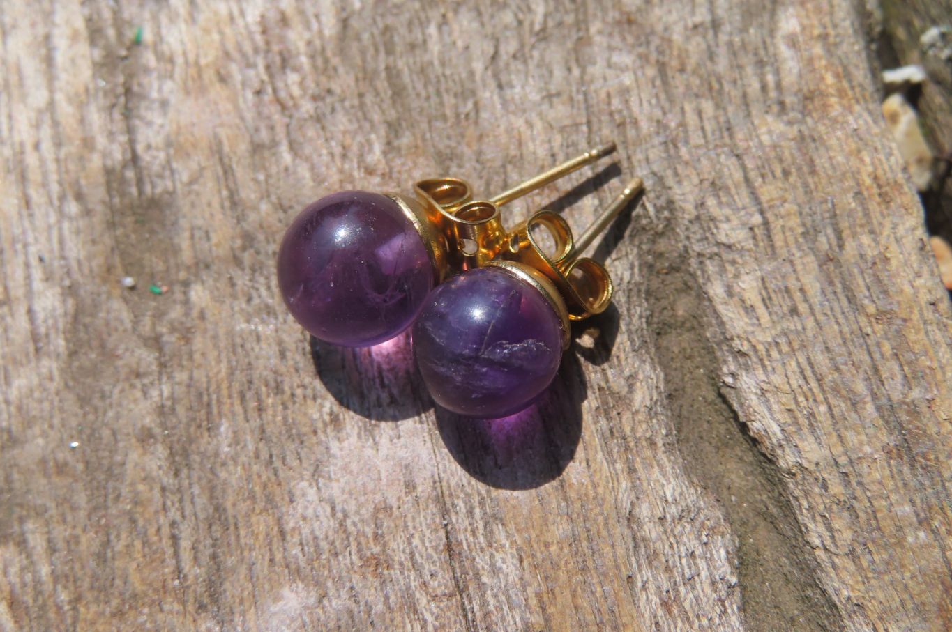 Polished Pair of Gemmy Amethyst Stud Earrings - sold per Pair - From Zambia - Toprock Gemstones and Minerals 