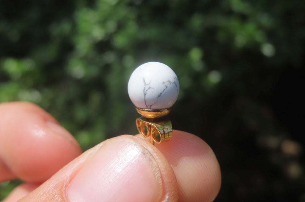 Polished Pair of Lightning Strike Magnesite - Howlite Stud Earrings - Sold per Pair - From Zimbabwe - Toprock Gemstones and Minerals 