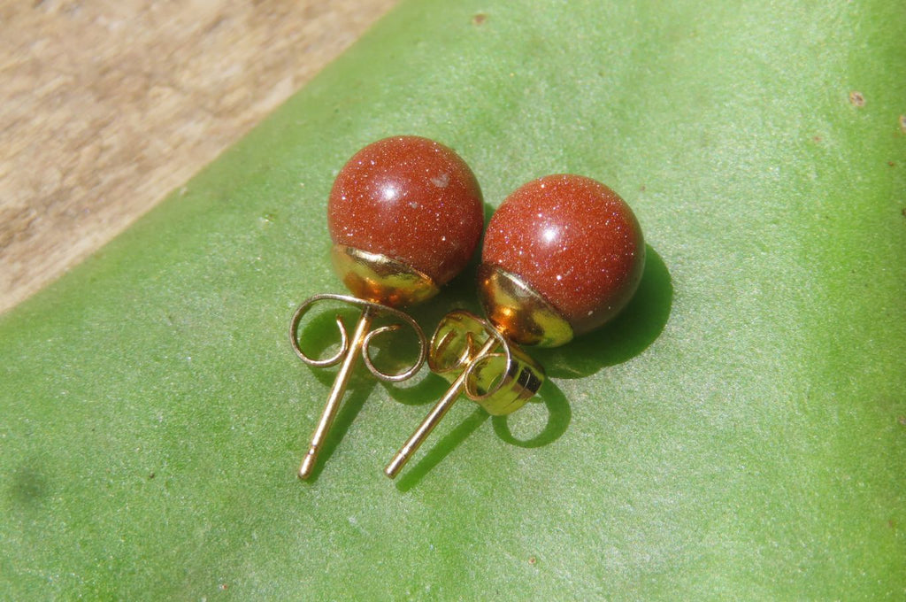 Polished Pair of Copper Sunstone Stud Earrings - sold per Pair - From India - Toprock Gemstones and Minerals 