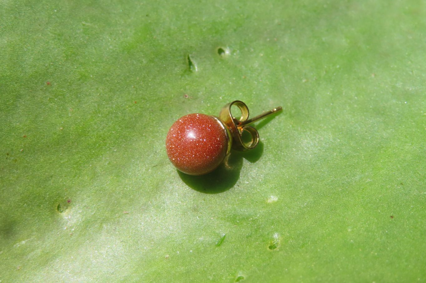 Polished Pair of Copper Sunstone Stud Earrings - sold per Pair - From India - Toprock Gemstones and Minerals 