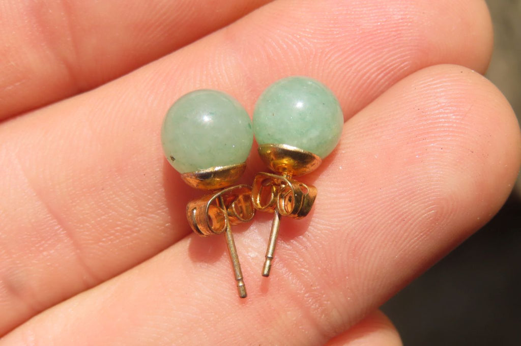 Polished Pair of Aventurine Stud Earrings - Sold per Pair - From Zimbabwe - Toprock Gemstones and Minerals 