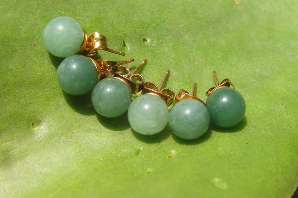 Polished Pair of Aventurine Stud Earrings - Sold per Pair - From Zimbabwe - Toprock Gemstones and Minerals 