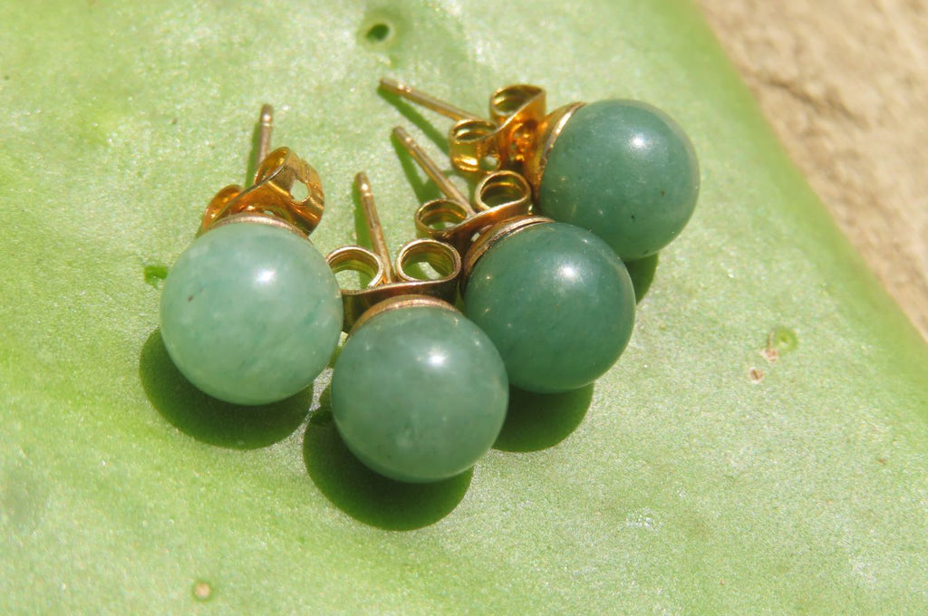 Polished Pair of Aventurine Stud Earrings - Sold per Pair - From Zimbabwe - Toprock Gemstones and Minerals 