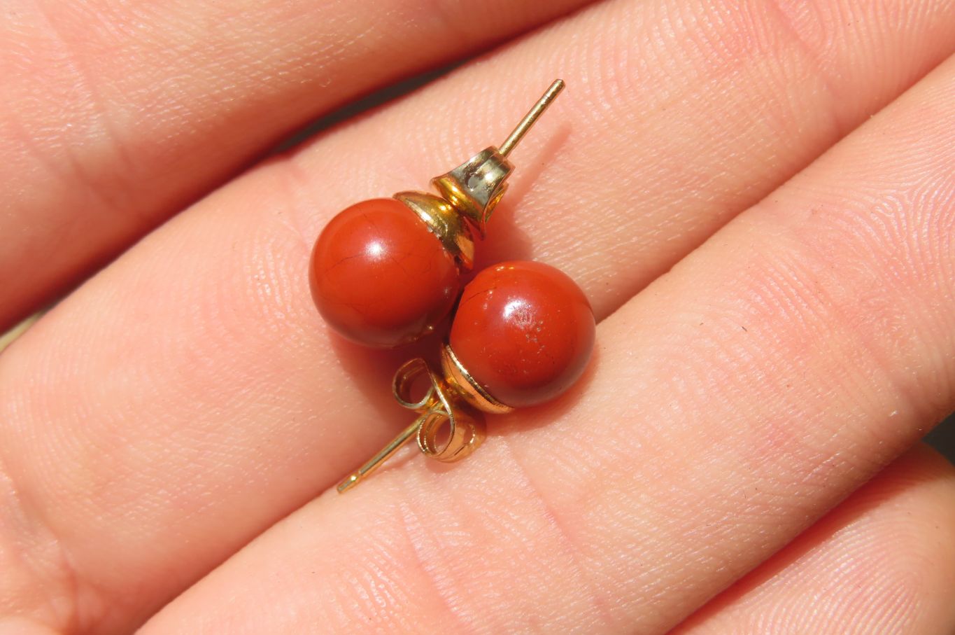 Polished Pair of Red Jasper Stud Earrings - Sold per Pair - From South Africa - Toprock Gemstones and Minerals 