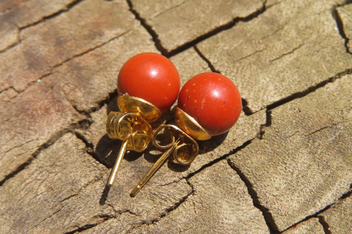 Polished Pair of Red Jasper Stud Earrings - Sold per Pair - From South Africa - Toprock Gemstones and Minerals 