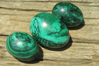 Polished Flower Banded Malachite Gemstone Eggs x 3 From Congo - Toprock Gemstones and Minerals 