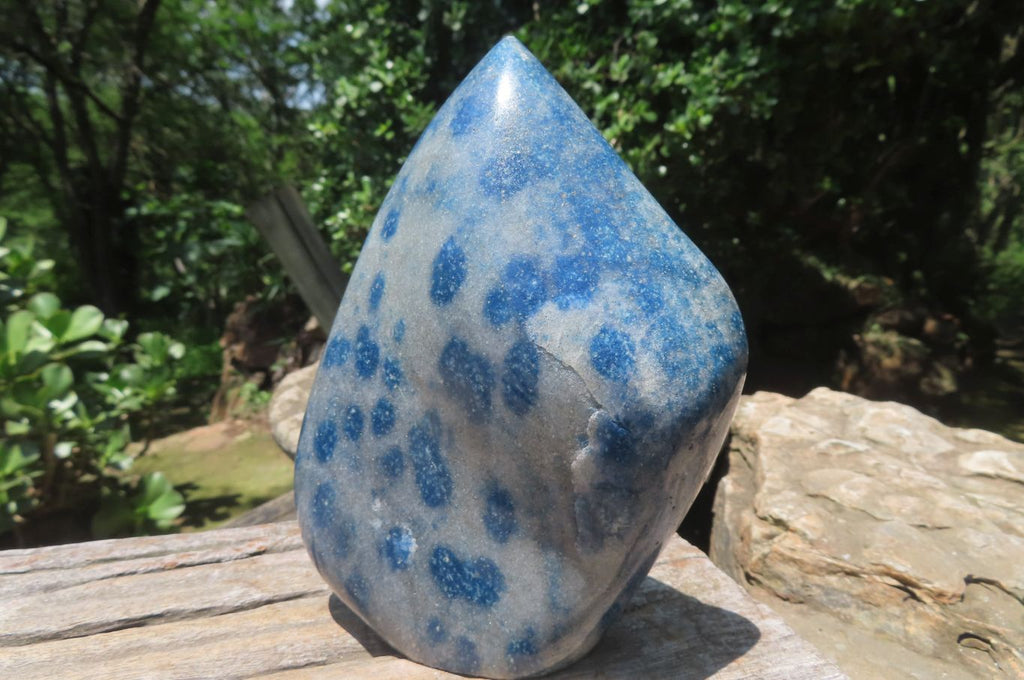 Polished Blue Spotted Spinel Quartz Standing Leaf Carvings x 2 From Madagascar - Toprock Gemstones and Minerals 
