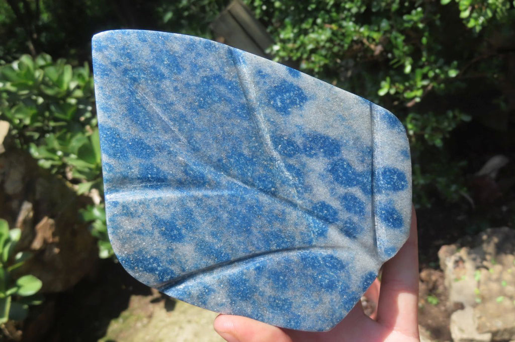 Polished Blue Spotted Spinel Quartz Standing Leaf Carvings x 2 From Madagascar - Toprock Gemstones and Minerals 