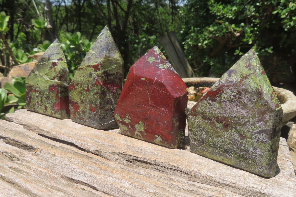 Polished Bastite Dragons Blood Stone Points x 4 From Tshipise, South Africa - Toprock Gemstones and Minerals 