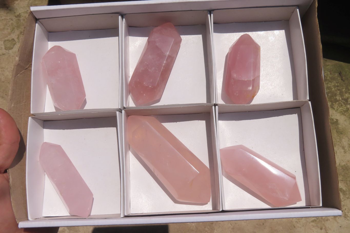 Polished Double Terminated Rose Quartz Points x 6 From Ambatondrazaka, Madagascar - Toprock Gemstones and Minerals 