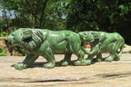 Hand Made Lion & Buffalo Verdite Carvings x 2 From Zimbabwe - Toprock Gemstones and Minerals 