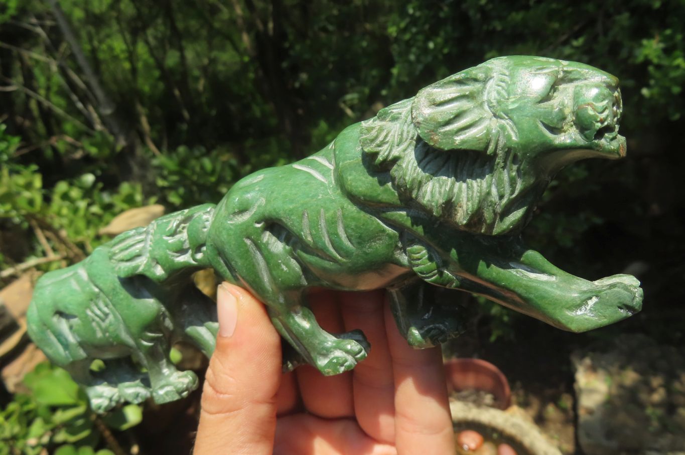 Hand Made Lion & Buffalo Verdite Carvings x 2 From Zimbabwe - Toprock Gemstones and Minerals 