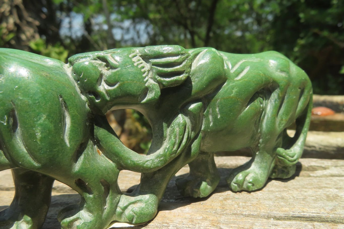 Hand Made Lion & Buffalo Verdite Carvings x 2 From Zimbabwe - Toprock Gemstones and Minerals 