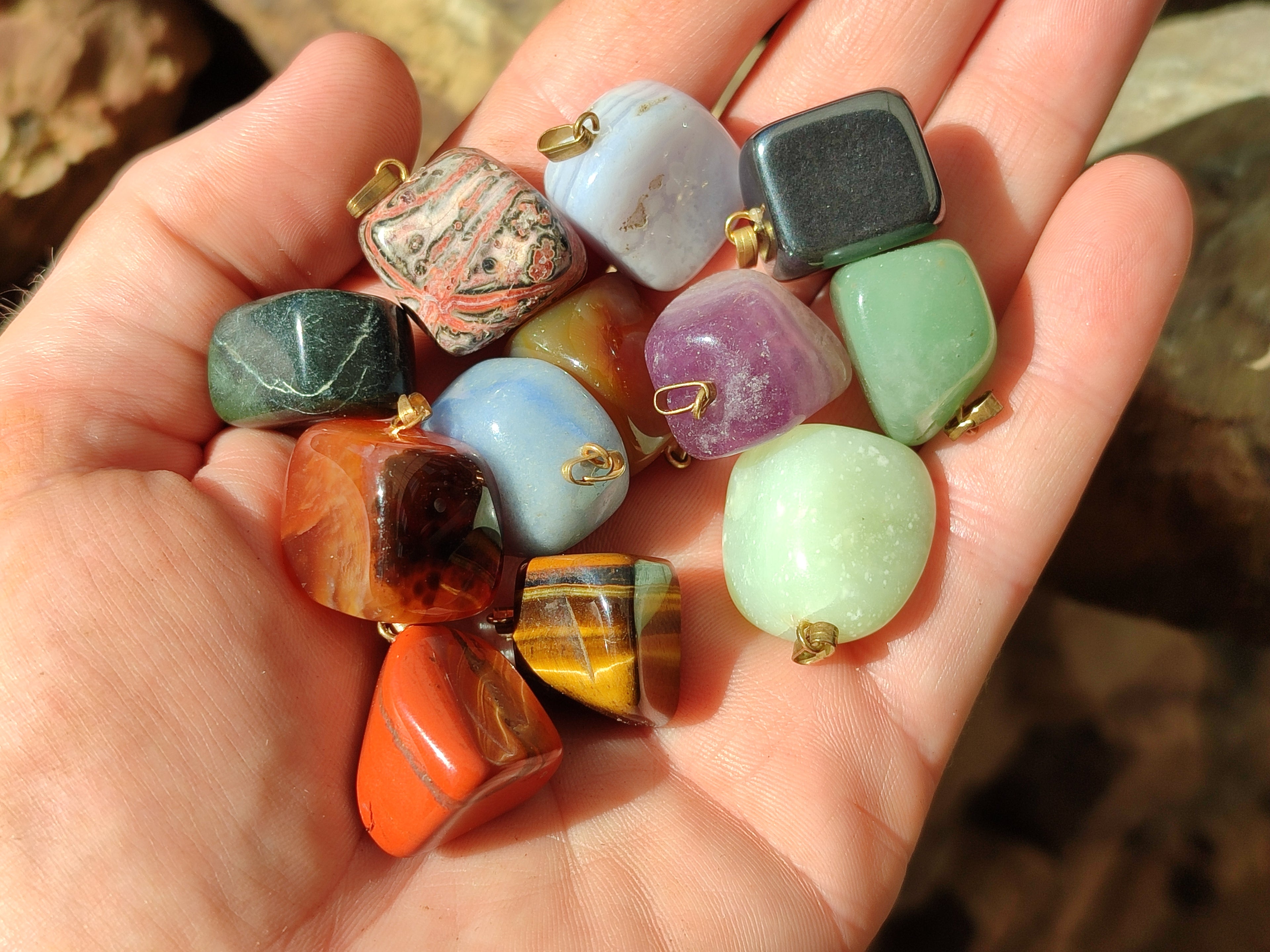 Polished Mixed Box Of 12 Gemstone Pendants - Sold Per Box - From Southern Africa - Toprock Gemstones and Minerals 