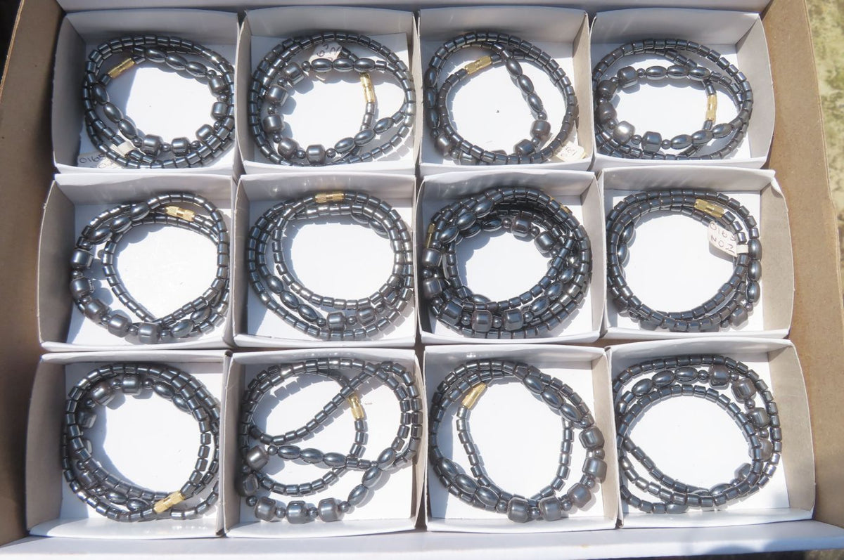 Polished Hematite Barrel Shaped Beaded Necklace - Sold Per Item - From Southern Africa - Toprock Gemstones and Minerals 