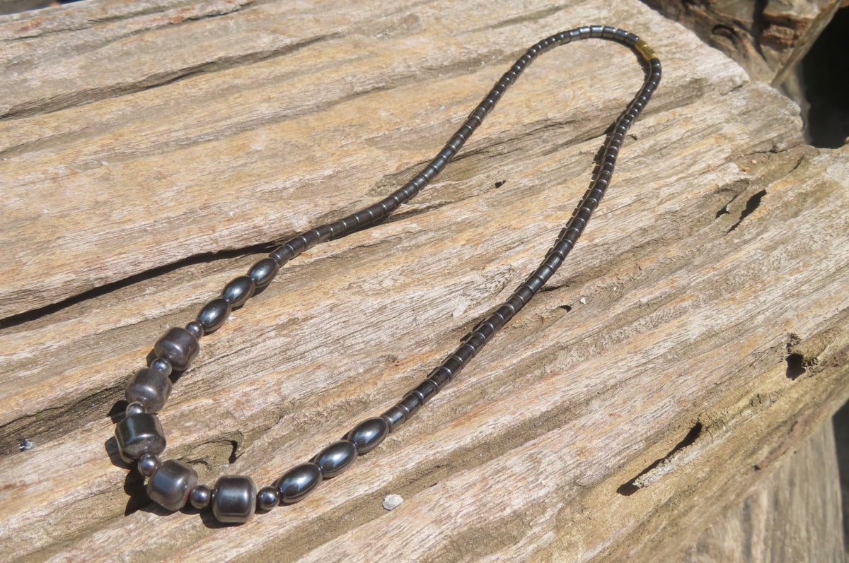 Polished Hematite Barrel Shaped Beaded Necklace - Sold Per Item - From Southern Africa - Toprock Gemstones and Minerals 