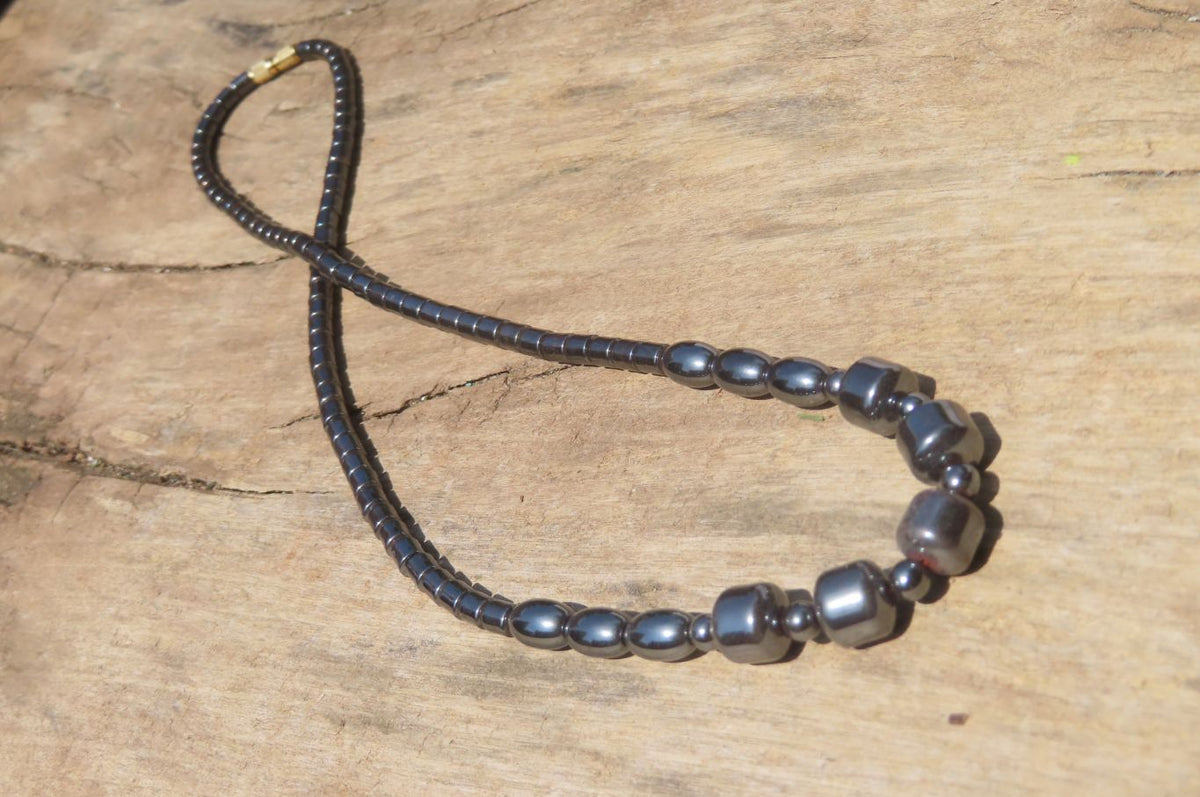Polished Hematite Barrel Shaped Beaded Necklace - Sold Per Item - From Southern Africa - Toprock Gemstones and Minerals 