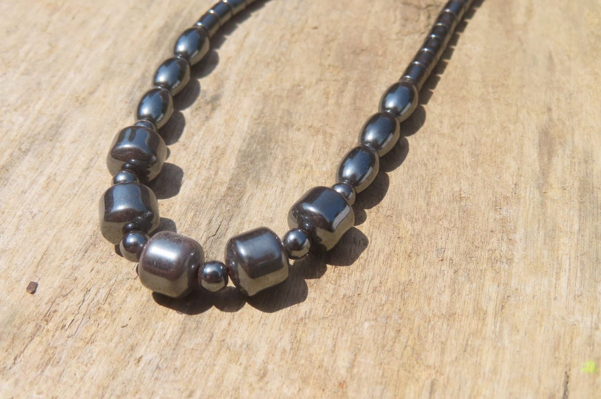 Polished Hematite Barrel Shaped Beaded Necklace - Sold Per Item - From Southern Africa - Toprock Gemstones and Minerals 